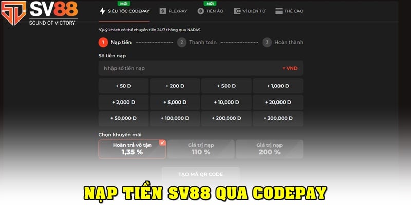 Cách nạp tiền SV88 qua CodePay