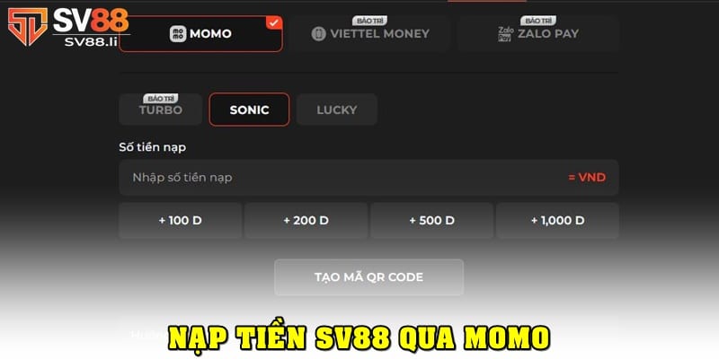 Cách nạp tiền SV88 qua Momo