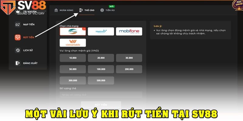 Điều kiện cần lưu ý khi rút tiền SV88